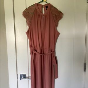 Vero Moda Lace Sleeve Midi Dress in Pink